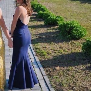 Strapless navy mermaid prom dress